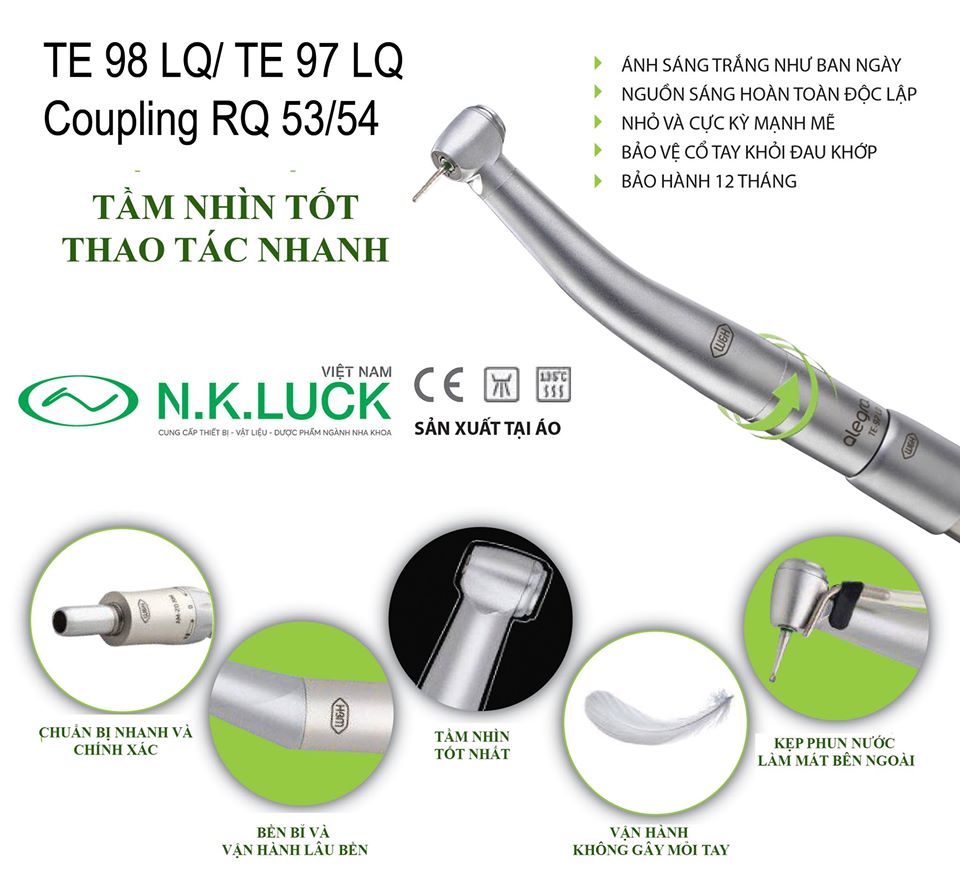 Tay khoan siêu tốc Alegra nổi bật với đèn LED độc lập mà không cần có nguồn điện. Tay khoan siêu tốc Alegra nổi bật với đèn LED độc lập mà không cần có nguồn điện.